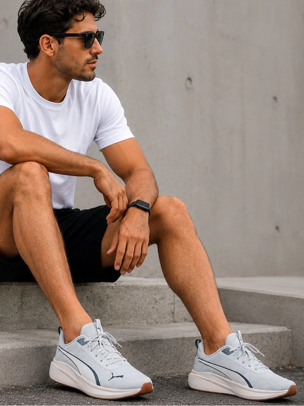 PUMA Men's White and Light Gray Low-Top Running Sneakers 9